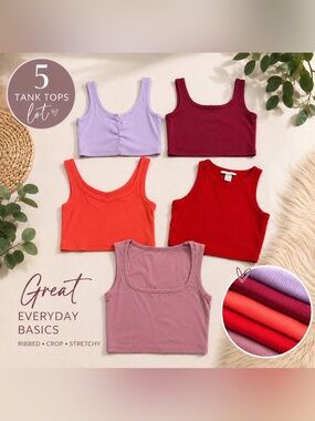 5 Ribbed Crop Tank Tops Bundle | Ardene, H&M, SHEIN + More | XS–M